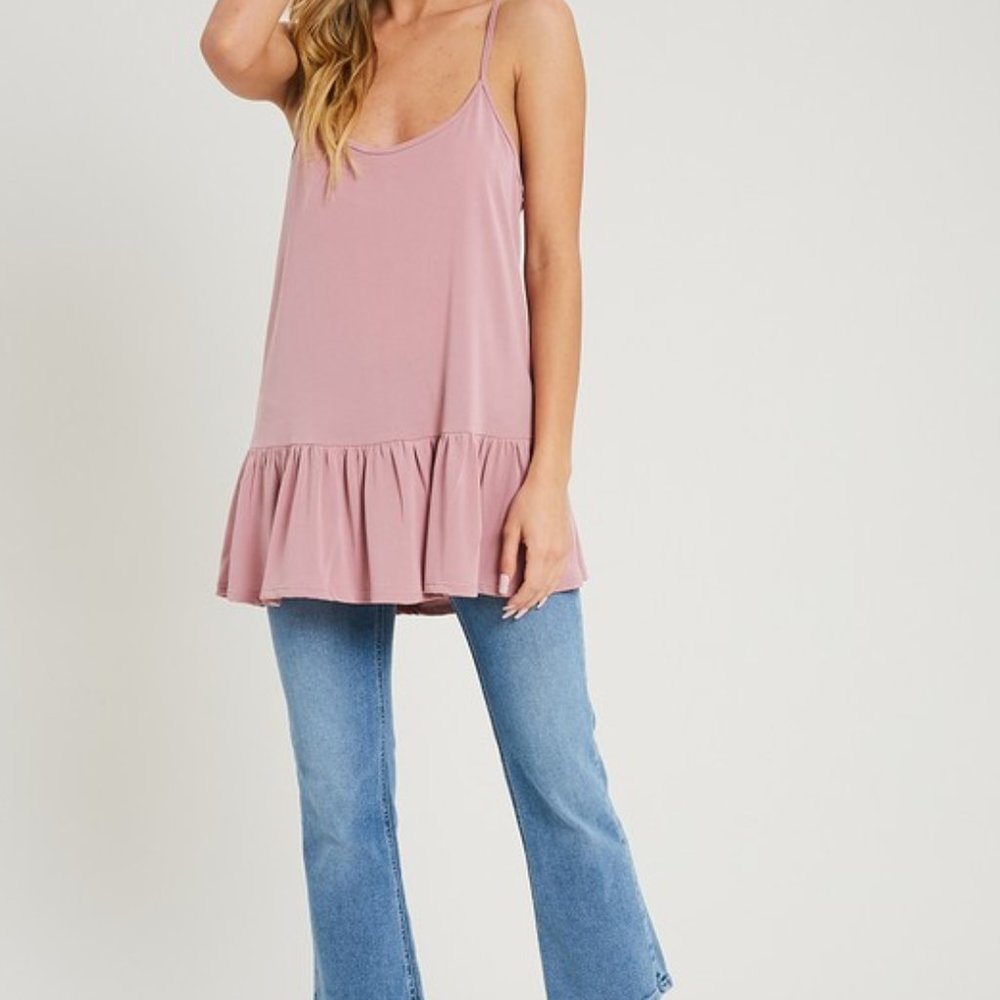 Blush Pink Ruffled Racerback Cami Tank Top - Picture 3 of 4